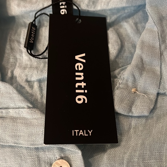 Venti 6 Celeste Blue 100% Linen Sleeveless Collar Button up Distressed seam Top - Picture 4 of 6